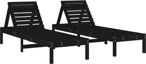 vidaXL Șezlonguri, 2 buc., negru, 199,5x60x74 cm, lemn masiv pin