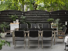 Set de masă pentru grădină Grosso (negru) (scaune din ratan) (pentru 8 persoane) (piatră). 1011646