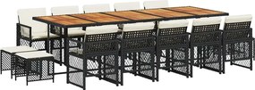 vidaXL Set mobilier de grădină cu perne, 15 piese, negru, poliratan