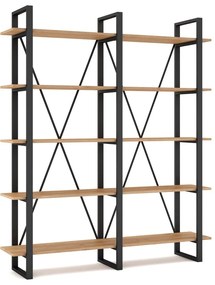 Bibliotecă negru/natural cu aspect de lemn de stejar 150x180 cm Aviva – Marckeric