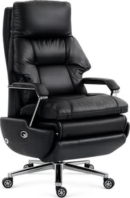 ELITE RECLINER SC1– Scaun Executiv Premium din Piele Naturală, Reclinabil electric, 2 Motoare, Suport pentru Picioare, Negru