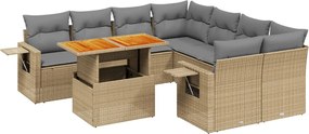 vidaXL Set canapele de grădină, 9 piese, cu perne, bej, poliratan