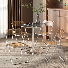HOMCOM Set de 4 Scaune Pliabile din Acril, Scaune Pliabile Economisitoare de Spațiu din Oțel, Scaun Pliabil pentru Interior pentru Casă, Birou, Petreceri și Evenimente, 47x48x75 cm, Portocaliu | Aosom Romania