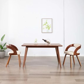 vidaXL Scaune de bucătărie, 2 buc, crem, lemn curbat &amp; piele ecologică