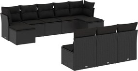 vidaXL Set canapele de grădină cu perne, 10 piese, negru, poliratan