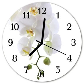 Ceas de perete din sticla rotund Orchid Flori &amp; Plante alb