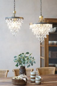 Candelabru din alamă antichizată, cu prisme din sticlă în formă de picătură, Ø35×54 cm, "Versailles"