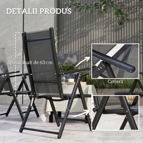 Outsunny Set de 4 Scaune Pliabile pentru Grădină cu Spătar și Șezut din Plasă, 56x69x106 cm, Gri | Aosom Romania