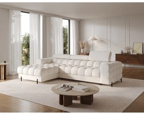 Colțar crem extensibil/cu spațiu de depozitare cu tapițerie din țesătură bouclé (cu colț pe partea stângă/cu șezlong) Felro – ELTAP