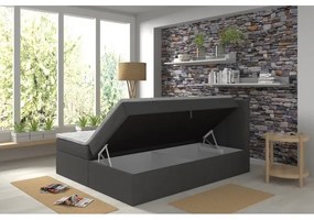 Pat tapițat EMBER 160x200 cm, cu saltele și topper, cu spațiu de depozitare, antracit