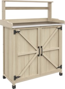 Outsunny Masă de transplant masă de grădinărit dulap și rafturi și blat tălpi antiderapante 90,5x41x124,5cm lemn natural | Aosom Romania