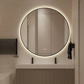 🪞 Oglindă LED cu Touch, Funcție Dezaburire și 3 Tipuri de Lumină – Ramă Negru Mat, 90 cm, Model J188-90 Smack