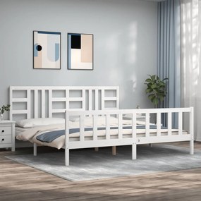3191992 vidaXL Cadru pat cu tăblie 200x200 cm, alb, lemn masiv