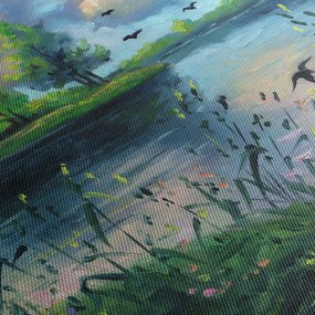 Tablou- Pictură în ulei, seară de vară lângă lac (120x50 cm)