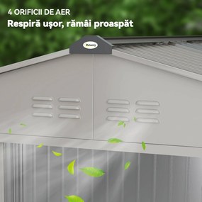 Outsunny Magazie de Grădină 4,9 m² 277x195x192 cm cu 2 Uși Culisante, Acoperiș Înclinat și 4 Grile de Ventilație, Gri Argintiu | Aosom Romania