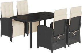 vidaXL Set mobilier de grădină cu perne, 5 piese, negru, poliratan