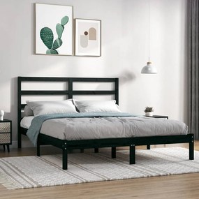 3104917 vidaXL Cadru de pat, negru, 140x190 cm, lemn masiv de pin