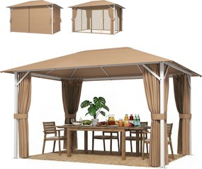 Outsunny Tonelă de Grădină Pavilion Structură Metalică Stabilă 60mm Protecție UV50+ și 10 Orificii de Drenaj 394x294x255cm kaki | Aosom Romania