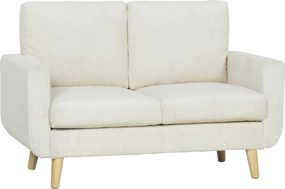 HOMCOM Canapea 2 locuri din velur reiat, canapea modernă de living 134 cm, șezut căptușit, perne cu arcuri, cremă | Aosom Romania