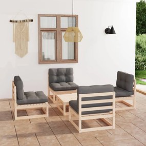 3076314 vidaXL Set mobilier de grădină cu perne, 5 piese, lemn masiv de pin