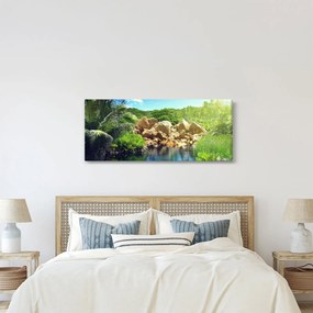 Tablou cu lac în jungla din Seychelles (120x50 cm)