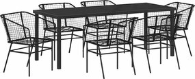 vidaXL Set de masă pentru grădină 7 pcs Negru poliratan