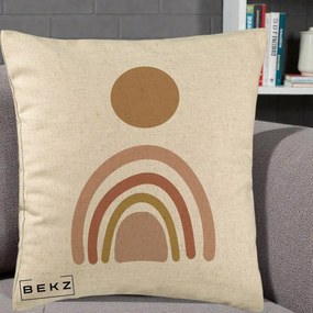 Perna Decorativa Boho Rainbow Sun, 40x40 cm, Bej, Husa Detasabila, Perna Inclusa, BEKZ®