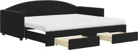 vidaXL Pat de zi cu extensie și sertare, negru, 90x200 cm, catifea