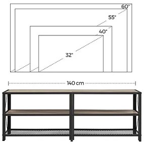 Comoda TV, PAL Melaminat / Metal, Negru / Grej, Vasagle, LTV094B02