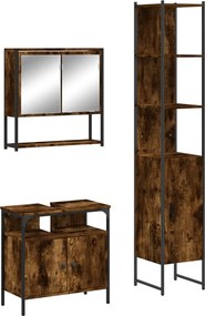 vidaXL Set mobilier de baie, 3 piese, stejar fumuriu, lemn prelucrat
