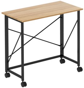 HOMCOM Birou pliant cu roți, economizor de spațiu, oțel, MDF, Stejar | Aosom Romania