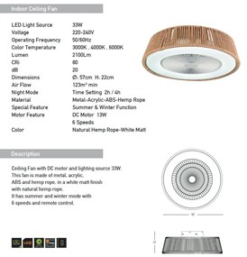 Lustra LED cu Ventilator si telecomanda Rustic alb/ natural