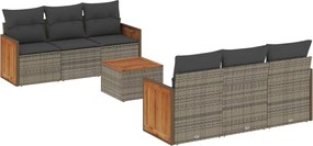 vidaXL Set canapele de grădină, 7 piese, cu perne, gri, poliratan