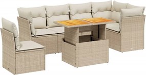 vidaXL Set canapele de grădină, 7 piese, cu perne, bej, poliratan