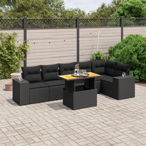 3272644 vidaXL Set canapele de grădină cu perne, 7 piese, negru, poliratan