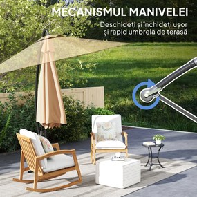 Outsunny Umbrelă de Soare cu Corzi Anti-Vânt, Orificii de Aerisire, Bază în Cruce și Manivelă, Φ290x243 cm, Gri | Aosom Romania