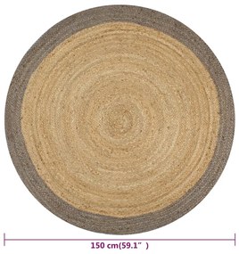 Covor manual cu margine gri, 150 cm, iuta Gri, 150 cm, 150
