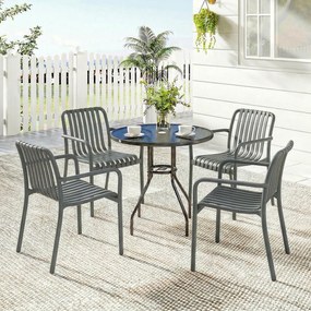Outsunny Set 4 scaune pentru grădină Scaune stivuibile pentru terasă cu design cu lamele și cotiere, ergonomice Gri închis | Aosom Romania