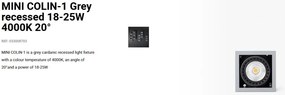 Spot LED incastrabil MINI COLIN-1 Grey recessed 18-25W 4000K 20°