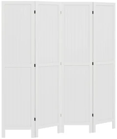 HOMCOM Paravan din lemn, separator de cameră, cloison interieur pliabil cu 4 panouri din lemn 160 x 170 cm alb | Aosom Romania