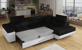 Coltar extensibil dreapta 4 locuri, ELTAP, Anton, 272x203x85 cm, lemn/poliester, negru/alb