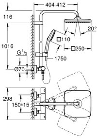 Sistem de dus Grohe 266892431 Tempeste Cube 250, aparent, termostat, 250 mm, 1 functie, negru mat