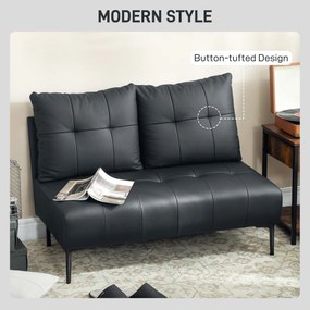 HOMCOM Divan cu Două Locuri Compact din Piele Sintetică, Divan Modern Capitonat cu Nasturi cu Îmbunătățire Spumoasă și Picioare din Lemn, Canapea Fără Brațe pentru Sufragerie și Birou, 115x73x83 cm, Negru | Aosom Romania