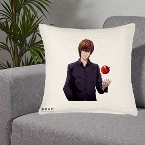 Perna Personalizata Death Note Light Yagami cu Mar, 40x40 cm, Crem Reliefat, Husa Detasabila, Perna Inclusa, BEKZ®