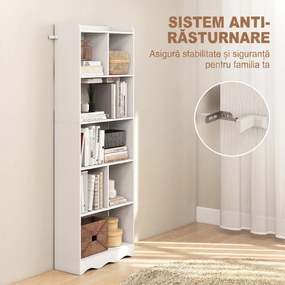 HOMCOM Bibliotecă cu 6 Rafturi și Rafturi Deschise Compartimentate, Alb | Aosom Romania