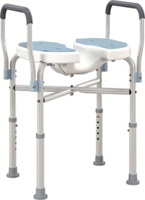 HOMCOM Scaun de Duș cu Brațe, Înălțime Reglabilă și Orificii pentru Scurgerea Apei, 53x36x64-75 cm, Albastru | Aosom Romania