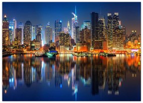 Tablou pe sticlă cu Manhattan noaptea (70x50 cm)