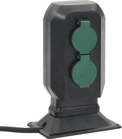 vidaXL Priză de exterior cu țăruș și 2 căi, negru/verde, 15,5x11x24 cm