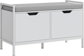 HOMCOM Banchetă Dulap pentru Pantofi cu 2 Compartimente și Pernă, Dulap Pantofi pentru Hol, 84x35x50 cm, Alb | Aosom Romania