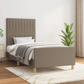 3125199 vidaXL Cadru de pat cu tăblie, gri taupe, 100x200 cm, textil
